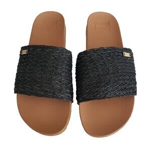 Reef Cushion Scout Braids Black Woven Slide Sandals Women's Size 10